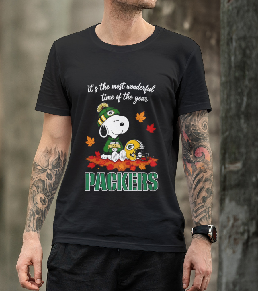 Packers Snoopy Fall Halloween 2026 Most Wonderful Time Of The Year T-Shirt