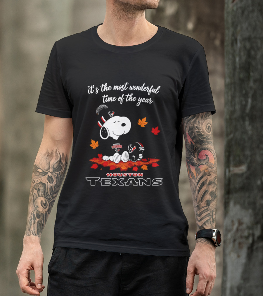 Houston Texans Snoopy Fall Halloween 2026 Most Wonderful Time Of The Year T-Shirt