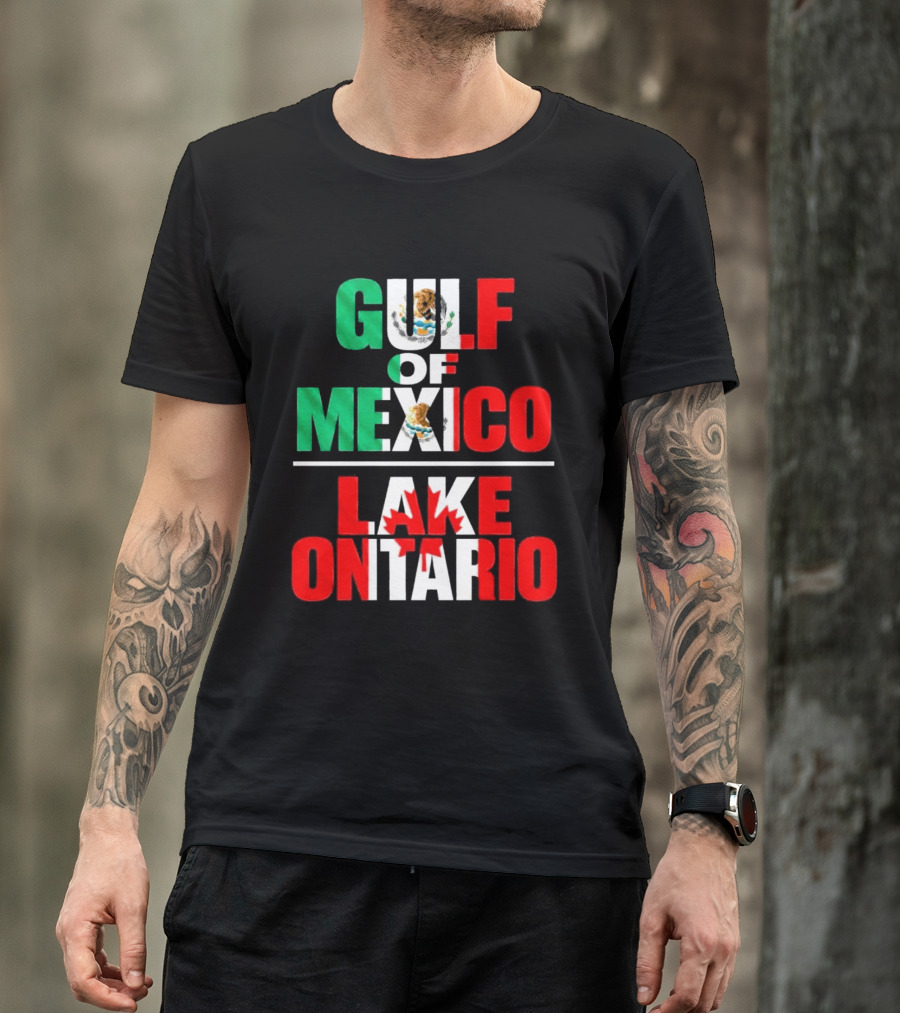 Gulf Of Mexico Lake Ontario Mexican Flag Canadian Maple Leaf Fusion T-Shirt