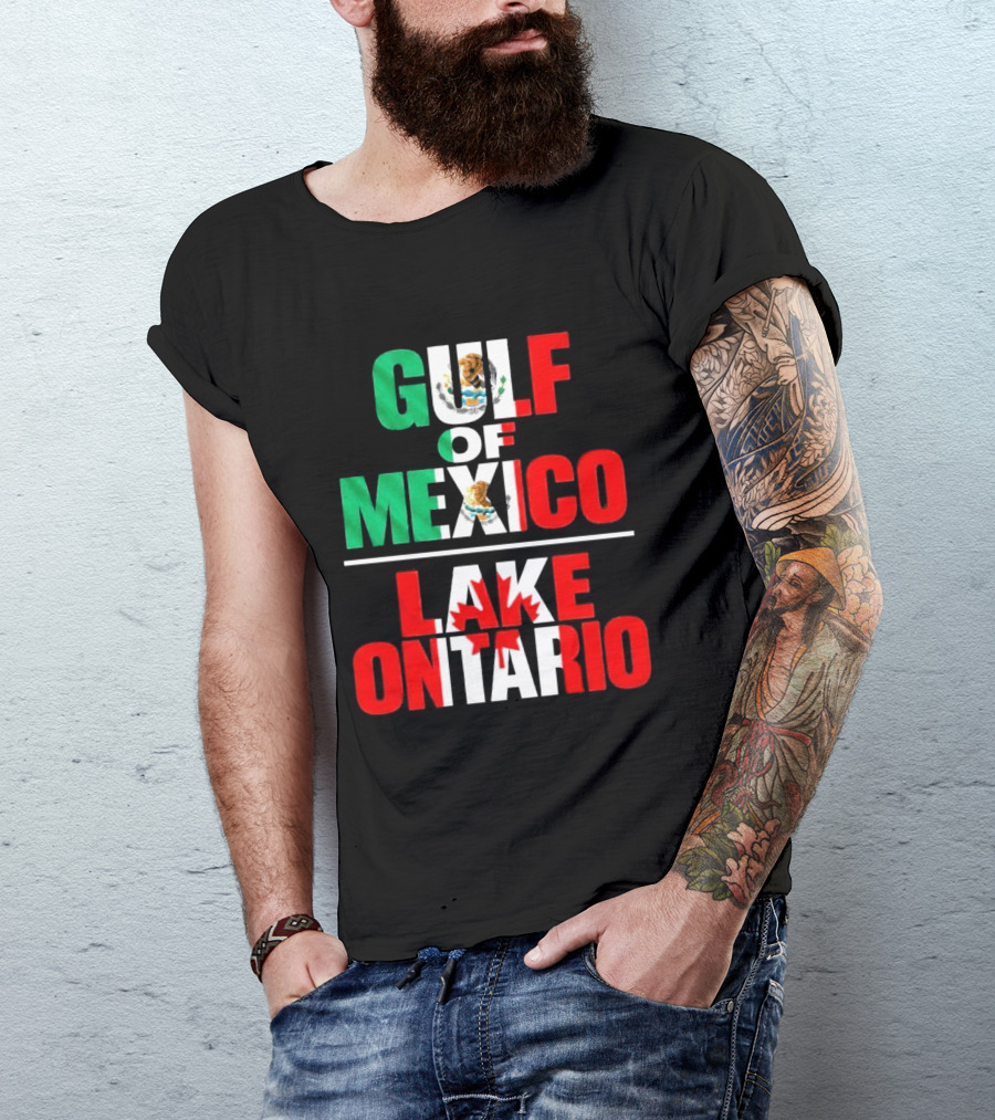 Gulf Of Mexico Lake Ontario Mexican Flag Canadian Maple Leaf Fusion T-Shirt