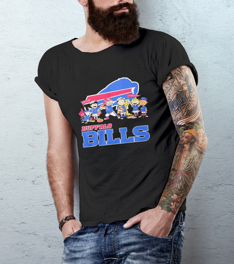 Peanuts Characters Supporting Buffalo Bills Team Fan Gear T-Shirt
