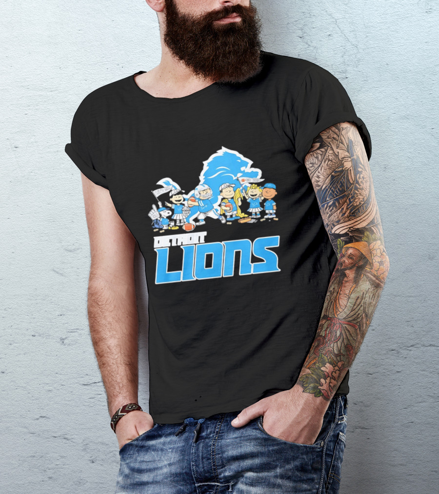 Peanuts Characters With Detroit Lions Team Collaboration T-Shirt