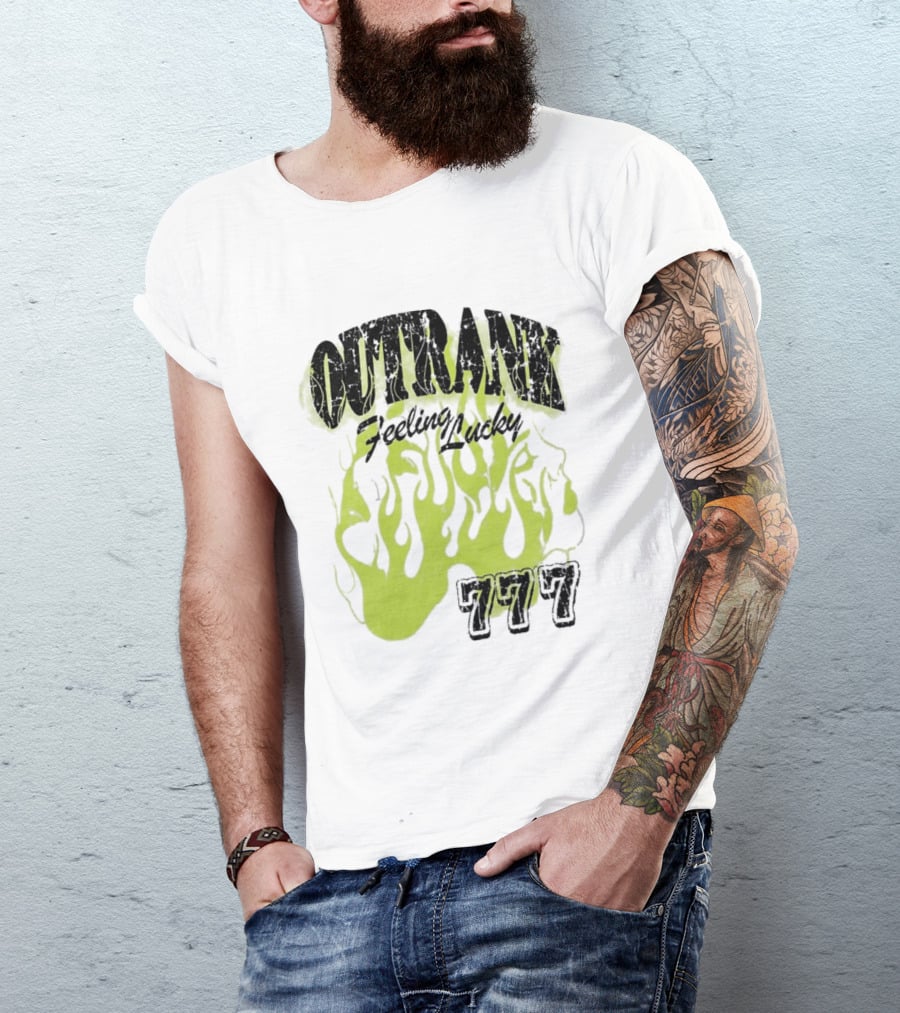 Outrank Feeling Lucky 777 Green Flames T-Shirt