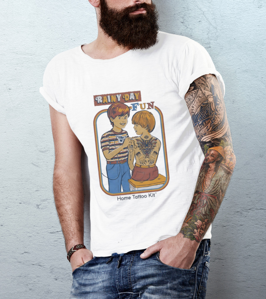 Rainy Day Fun Home Tattoo Kit Retro Style Boys With Tattoos T-Shirt