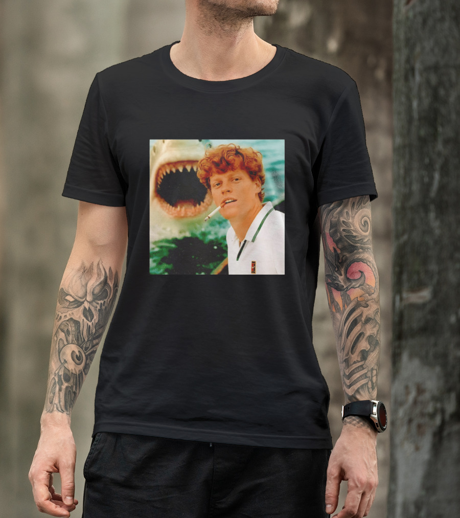 Jannik Sinner Smoking With Jaws Shark Behind T-Shirt