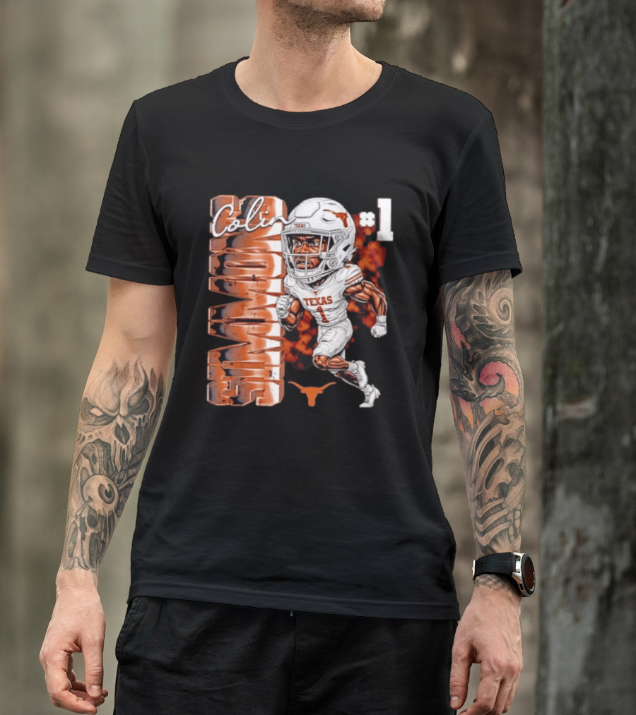Colin Simmons #1 Texas Longhorns Football Caricature T-Shirt