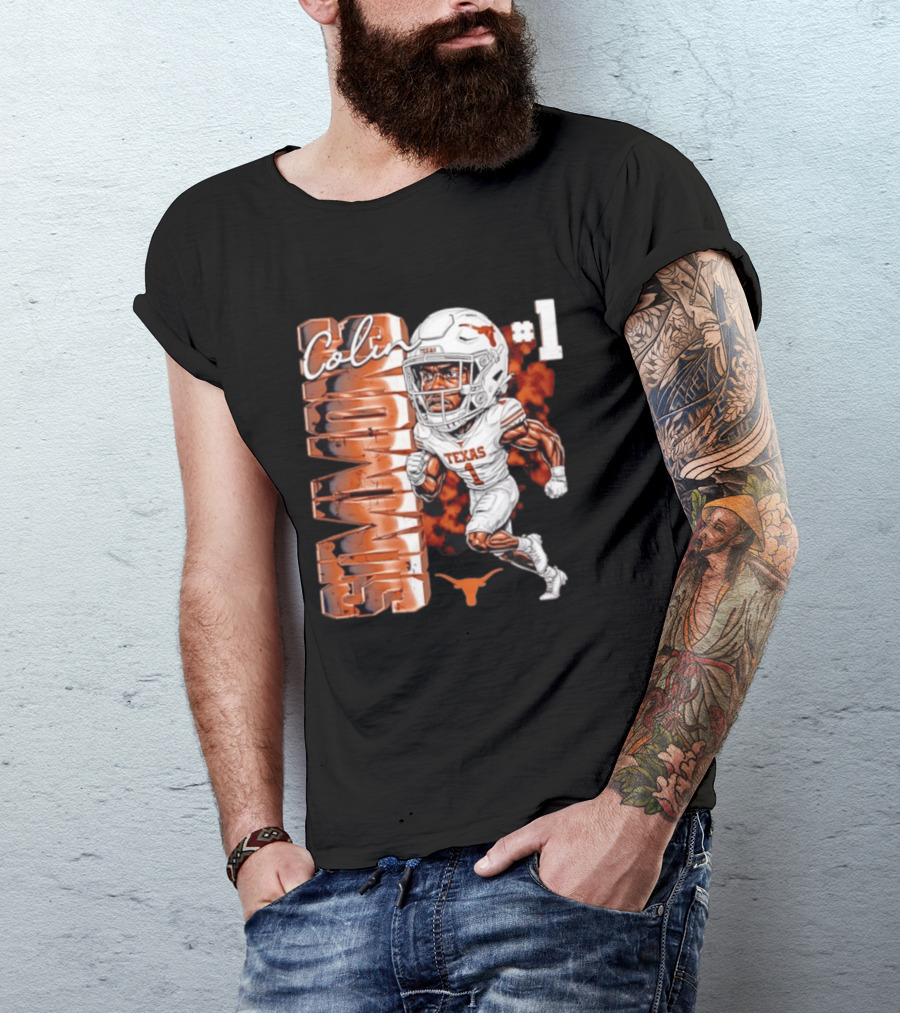 Colin Simmons #1 Texas Longhorns Football Caricature T-Shirt