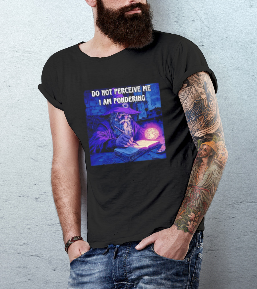 Do Not Perceive Me I Am Pondering Wizard Magical Book And Glowing Orb T-Shirt