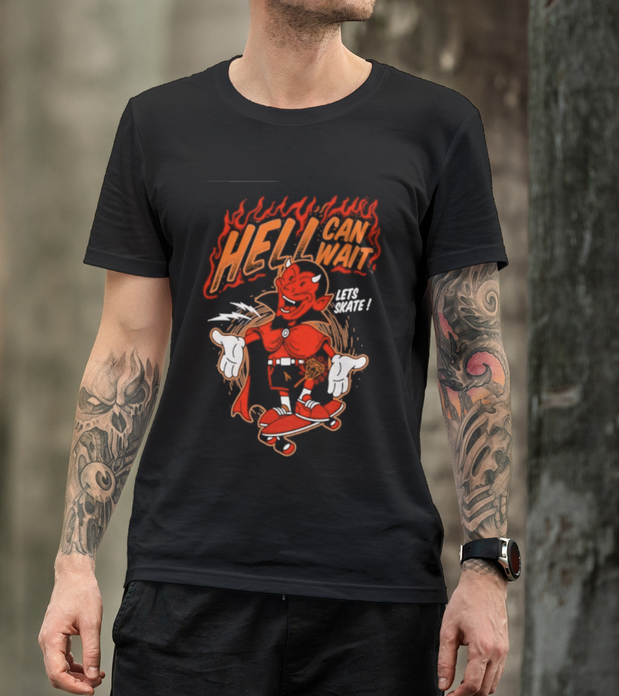 Hell Can Wait Let's Skate Devil Skateboarding T-Shirt