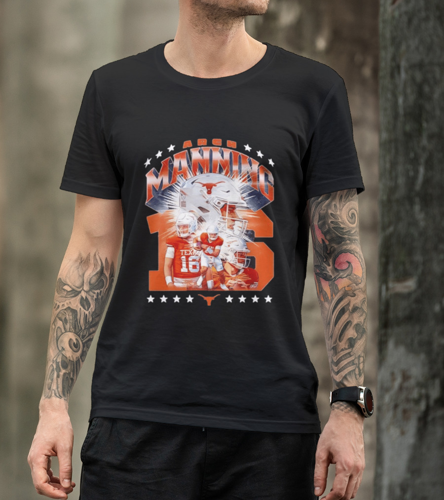 Texas Longhorns Arch Manning NCAA Football Collage Star Player Number 16 T-Shirt