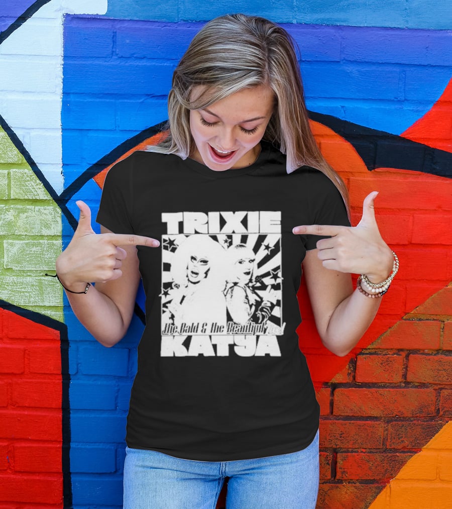 Trixie Katya The Bald And The Beautiful Stars Burst Microphone T-Shirt