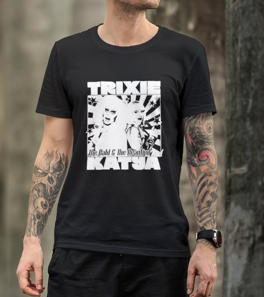 Trixie Katya The Bald And The Beautiful Stars Burst Microphone T-Shirt