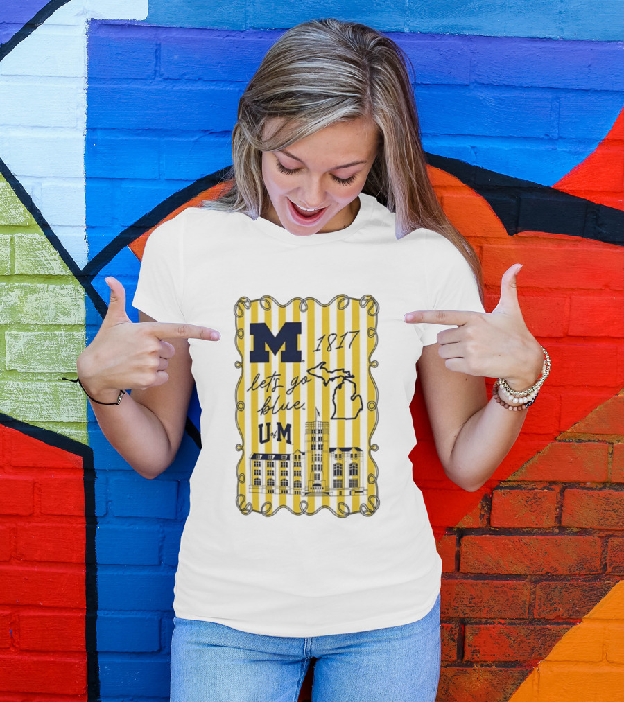 Michigan Wolverines M 1817 Let's Go Blue U Of M Campus Map T-Shirt