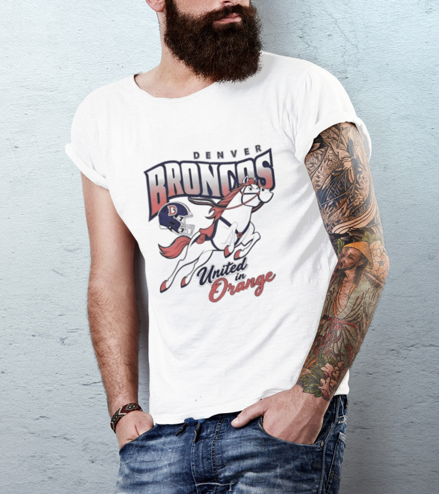 Denver Broncos United In Orange Football Helmet Horse T-Shirt