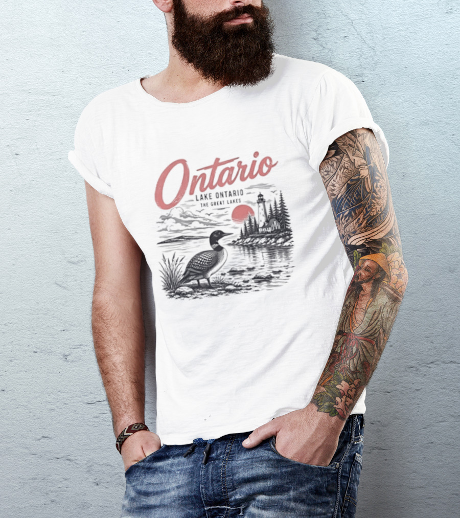 Ontario Lake Ontario The Great Lakes Loon Silhouette Sunset Scene T-Shirt