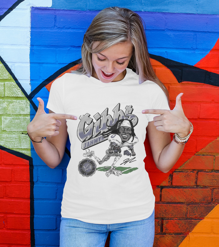 Jahmyr Gibbs Detroit Lions Football Caricature Gibbs Blue Jersey T-Shirt