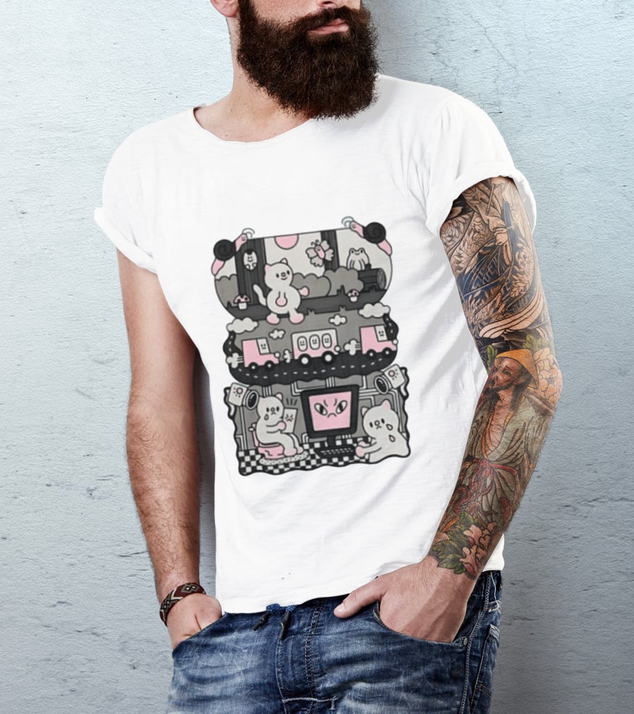 Surveillance Cat Life Internet Digital Computer Monitoring Cute Pink Scene T-Shirt