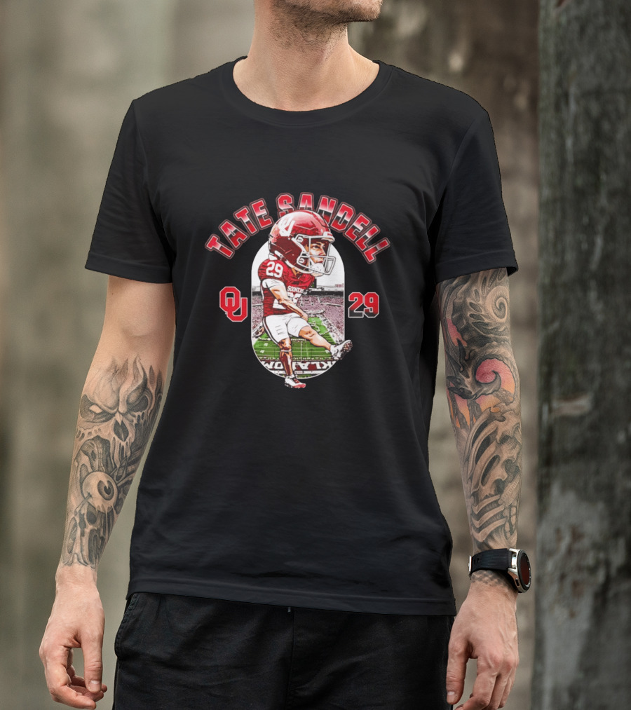 Tate Sandell 29 Oklahoma Sooners Football OU Player Caricature T-Shirt