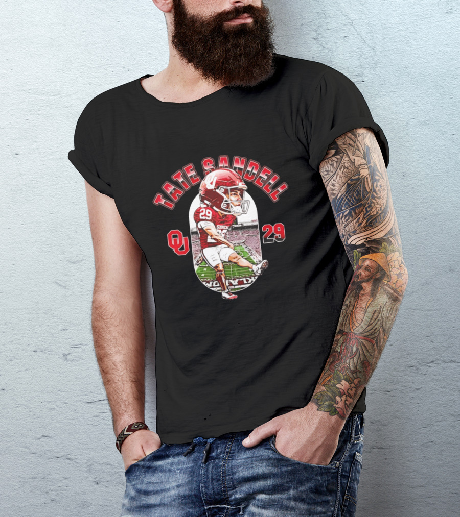 Tate Sandell 29 Oklahoma Sooners Football OU Player Caricature T-Shirt