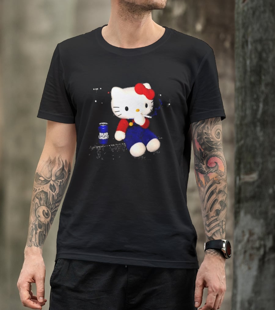 Hello Kitty With Smoking And Bud Light Can T-Shirt