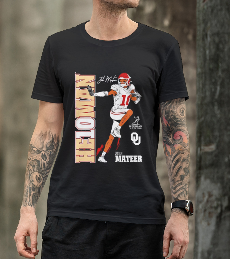 HE10MAN J Mateer Oklahoma Sooners Heisman Stance Player Number 10 T-Shirt