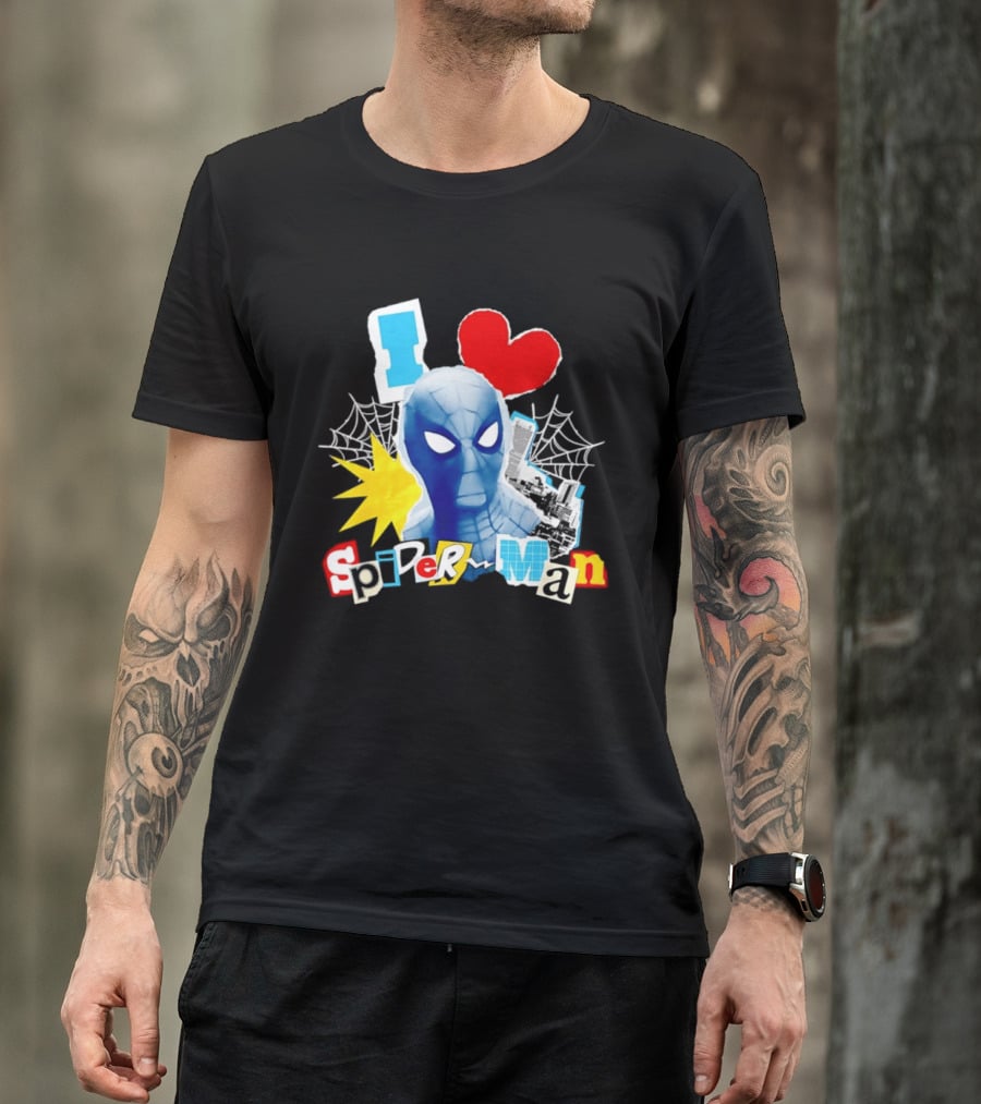Marvel Spider Man I Love Spider Man Webhead Mask Collage T-Shirt