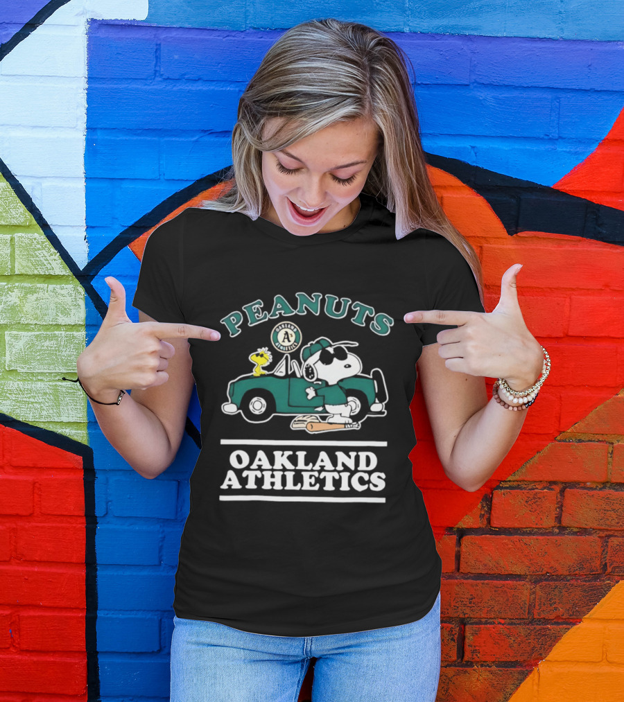 Peanuts Oakland Athletics Snoopy And Woodstock Driving T-Shirt