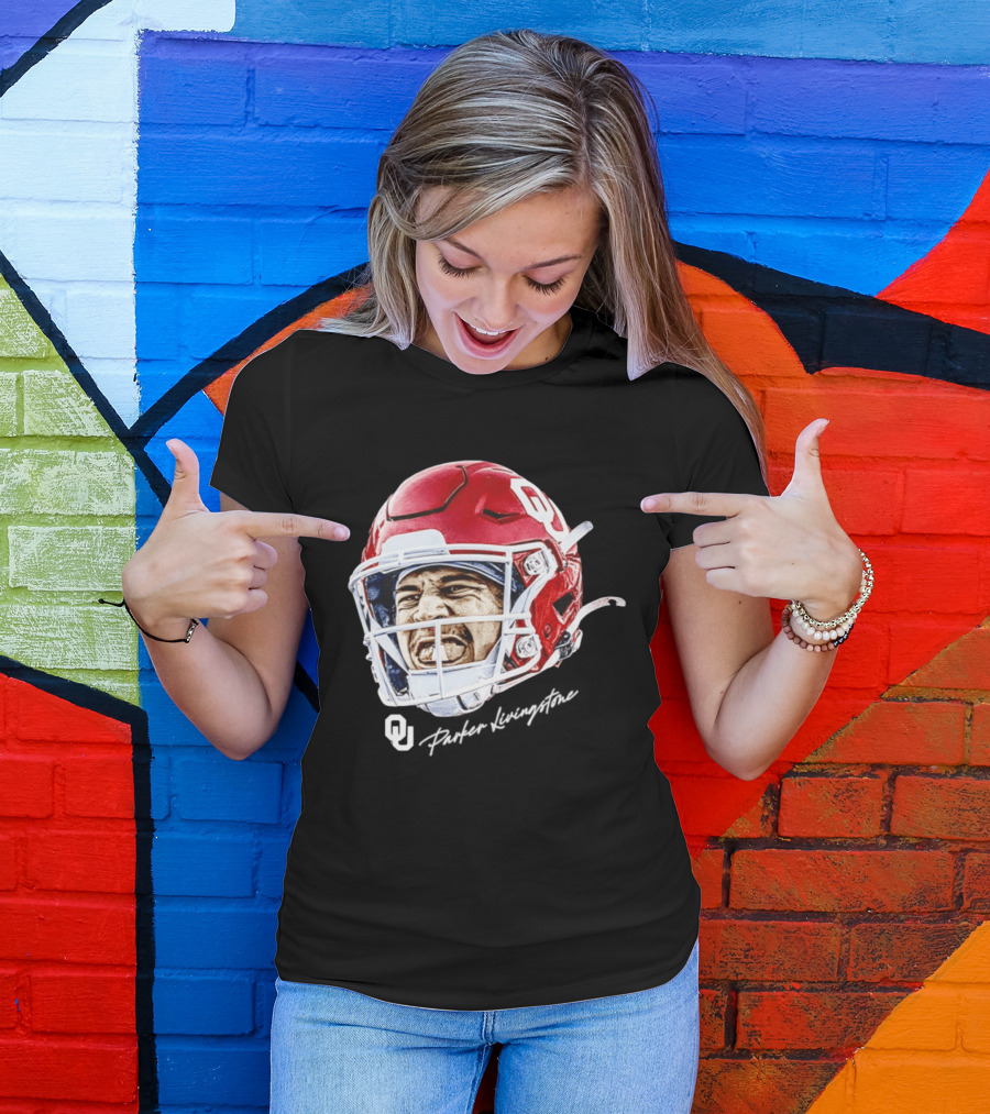 Oklahoma Sooners Parker Livingstone Football Swag Head OU Helmet T-Shirt