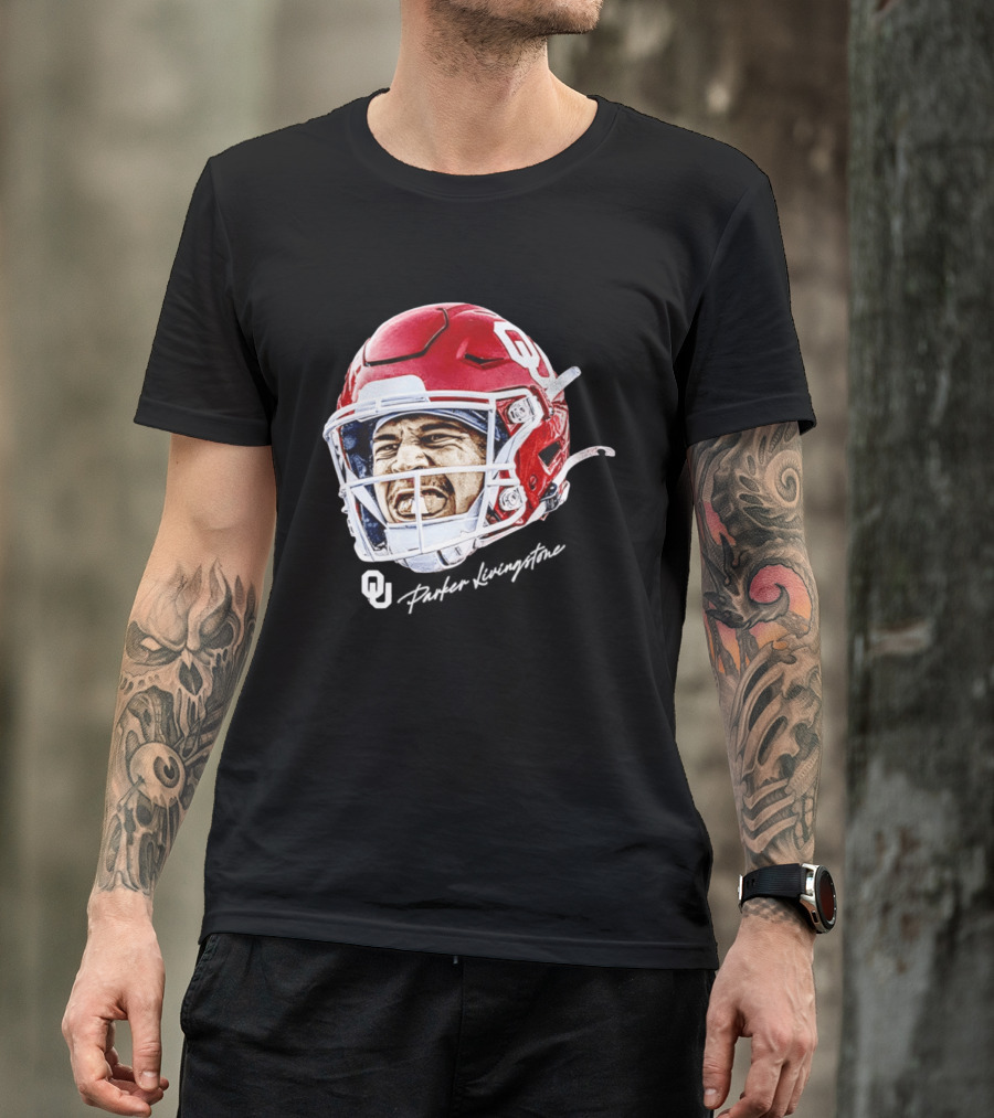 Oklahoma Sooners Parker Livingstone Football Swag Head OU Helmet T-Shirt