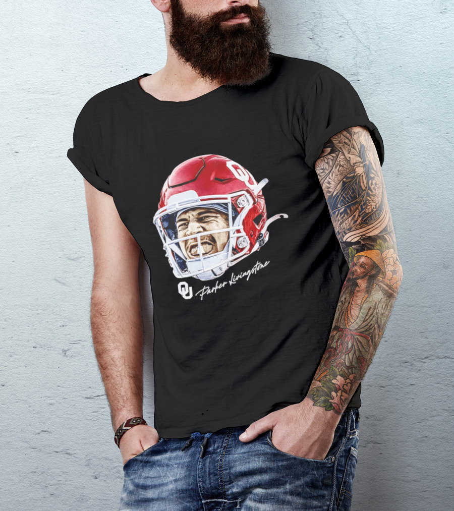 Oklahoma Sooners Parker Livingstone Football Swag Head OU Helmet T-Shirt