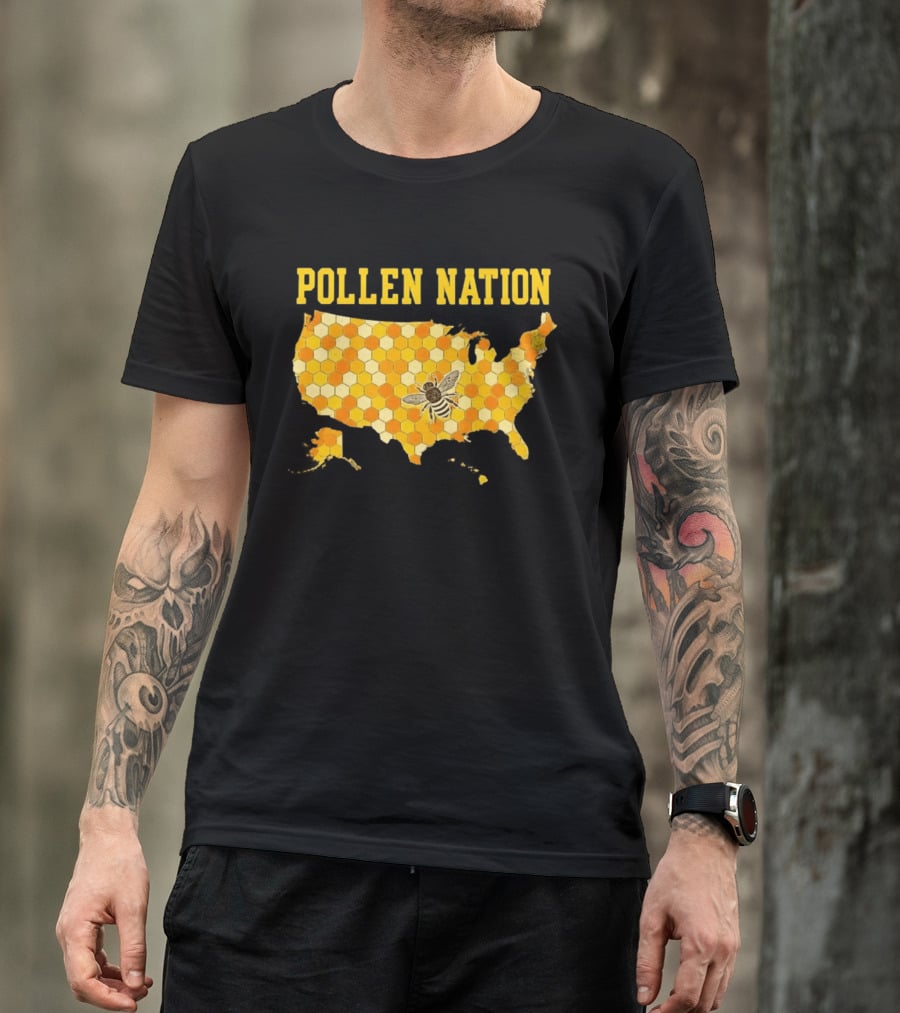 Pollen Nation USA Honeycomb Map Bee T-Shirt