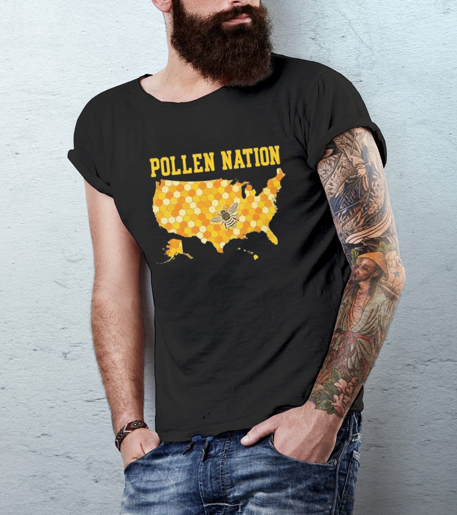Pollen Nation USA Honeycomb Map Bee T-Shirt