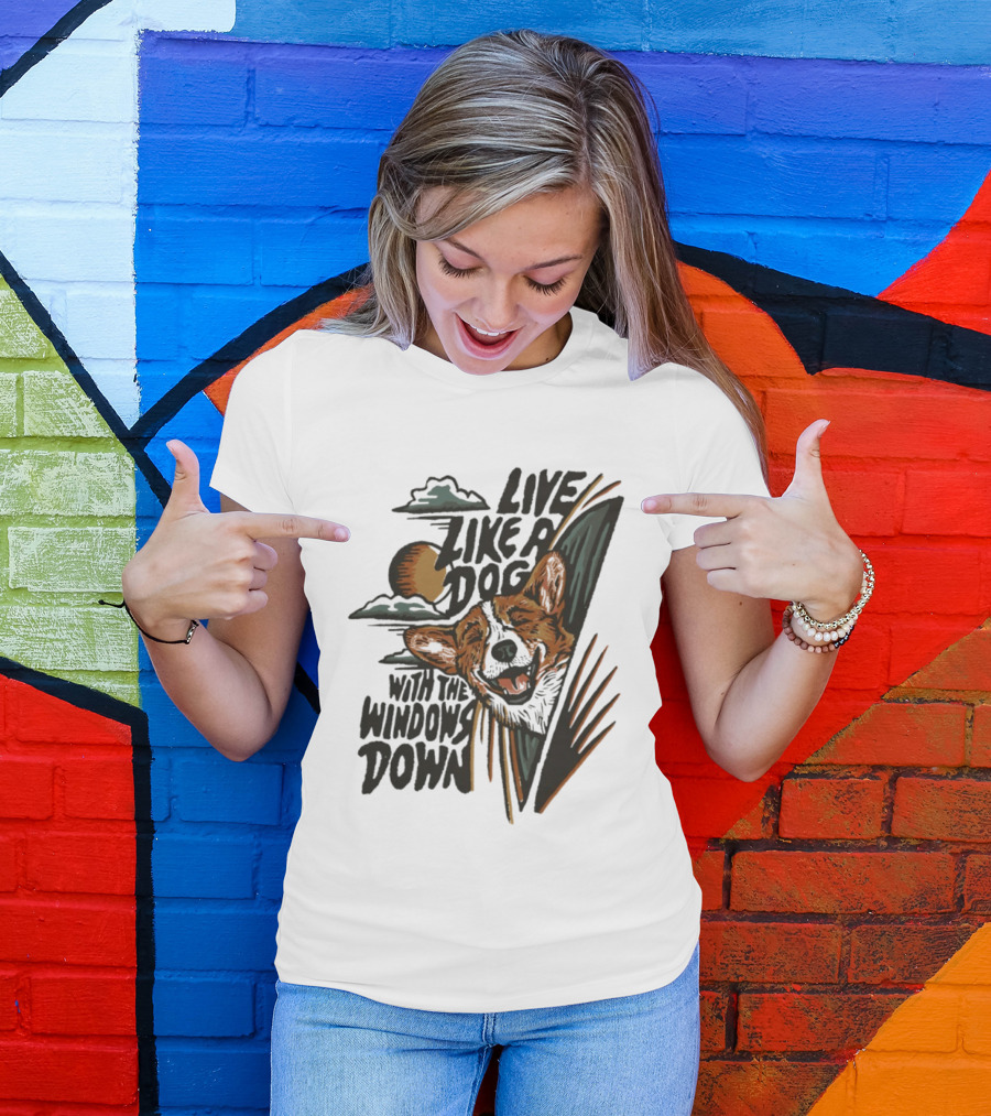Live Like A Dog With The Windows Down Retro Sunset Dog T-Shirt