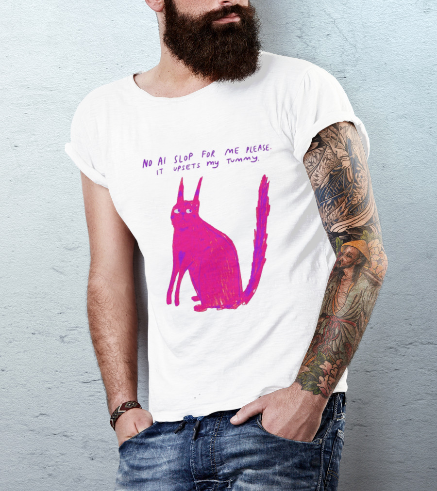 No AI Slop For Me Please It Upsets My Tummy Pink Cat T-Shirt