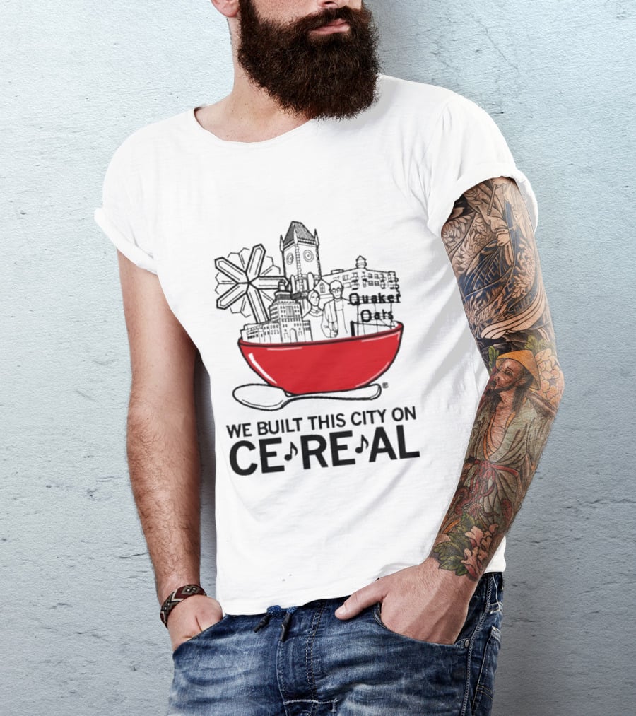 We Built This City On Ce Re Al Red Bowl Skyline T-Shirt