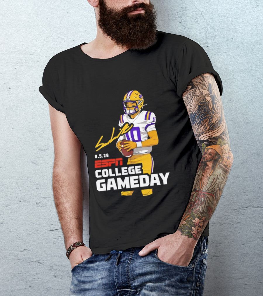 Sam Leavitt 9 3 26 ESPN College Gameday LSU Tigers Football T-Shirt