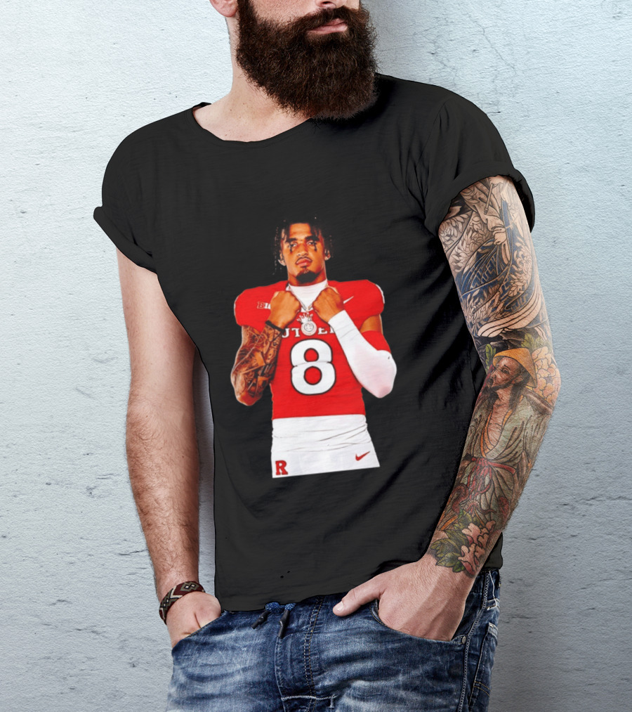 KJ Duff Rutgers Scarlet Knights Football Number 8 NCAA Moment T-Shirt