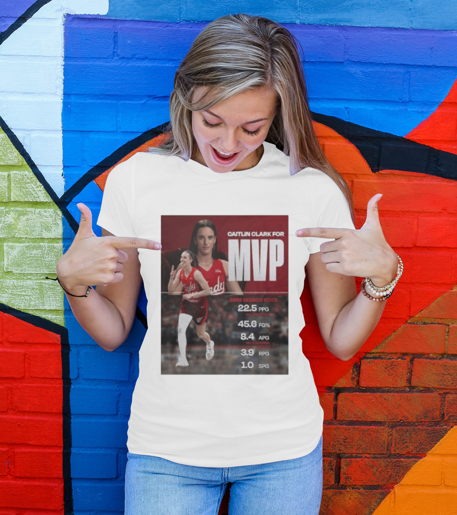 Caitlin Clark For MVP 2026 Stats 22.5 PPG 45.6 FG% 8.4 APG 3.9 RPG 1.0 SPG T-Shirt