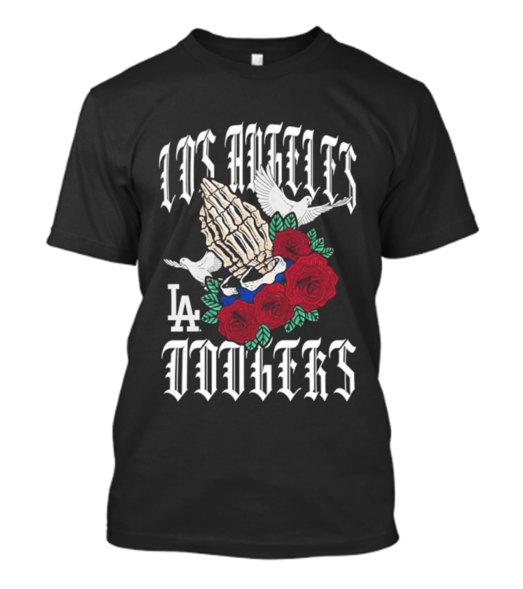 Los Angeles Dodgers Gothic Bloom Praying Hands Roses Halloween 2026 T-Shirt