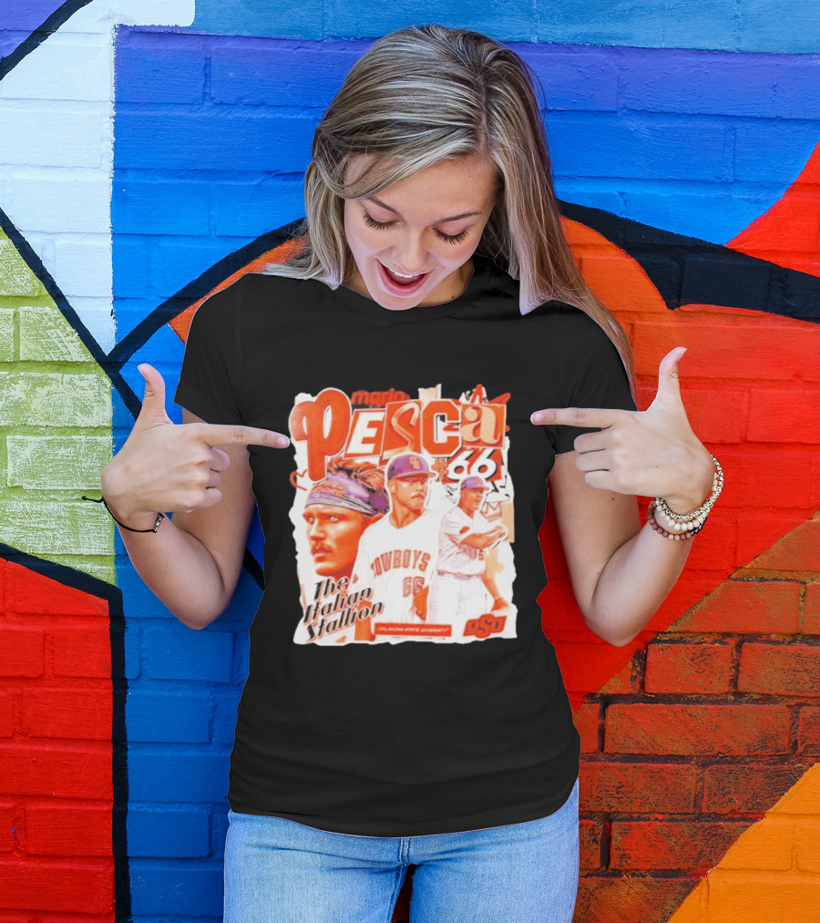 Mario Pesca 66 Oklahoma State Cowboys The Italian Stallion OSU Baseball T-Shirt