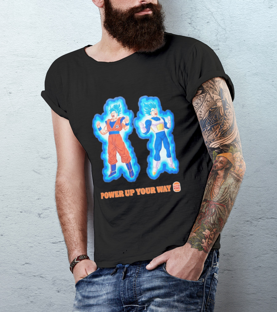 Burger King Dragon Ball Super Power Up Your Way Collaboration Featuring Iconic Saiyan Characters T-Shirt