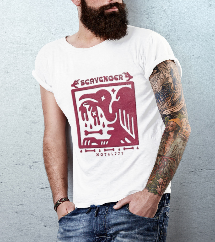 Scavenger Motel 777 Bird Design With Bones And Droplets T-Shirt