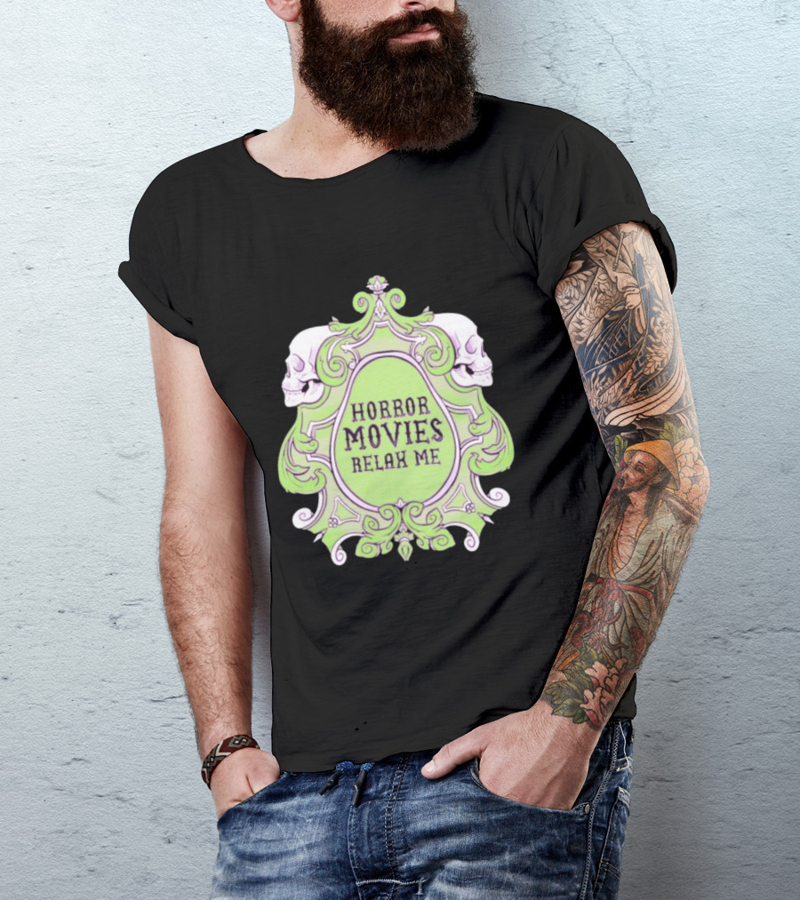 Horror Movies Relax Me Spooky Aesthetic Skulls Gothic Frame T-Shirt