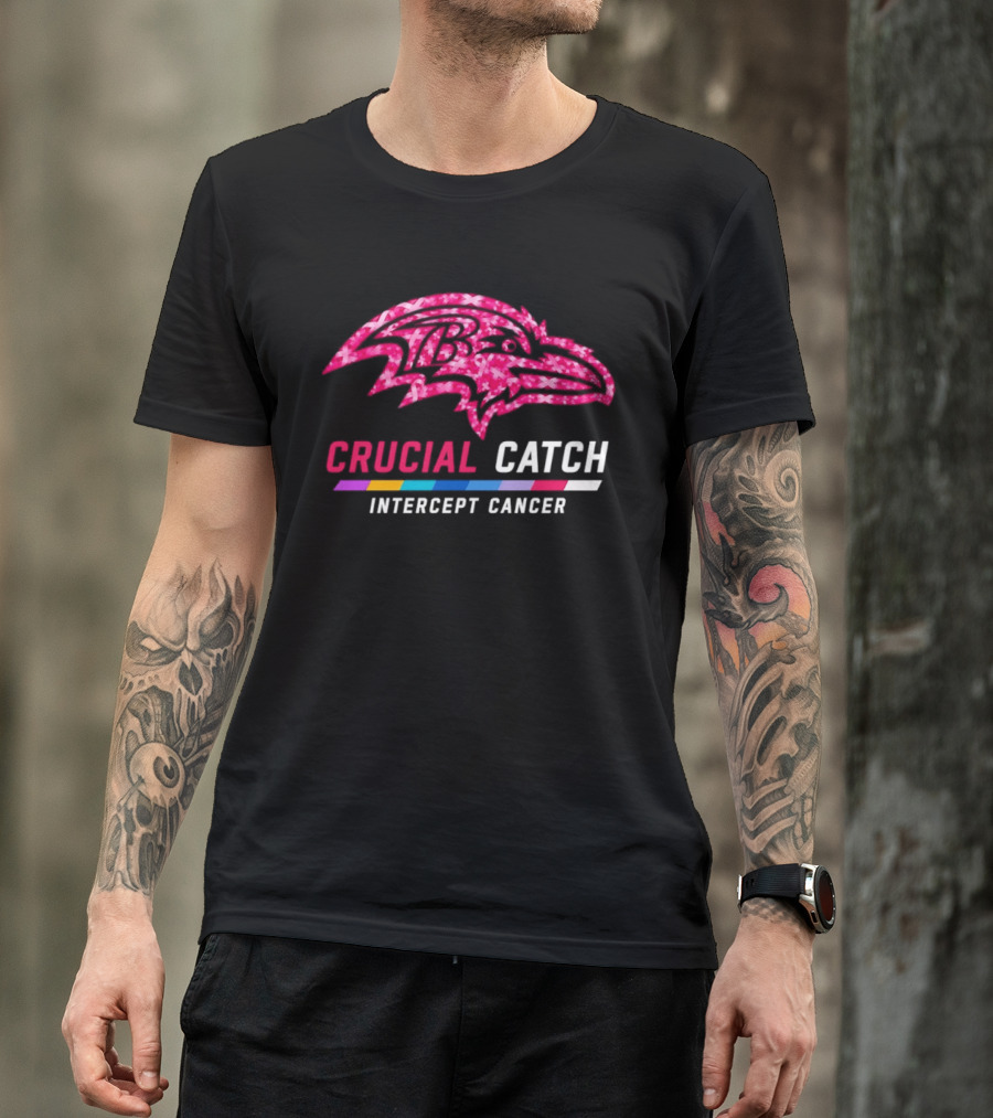 Baltimore Ravens Crucial Catch Intercept Cancer 2026 Pink Awareness Campaign T-Shirt