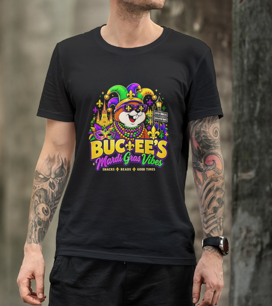 Buc Ee's Mardi Gras Vibes Snacks Beads Good Times T-Shirt