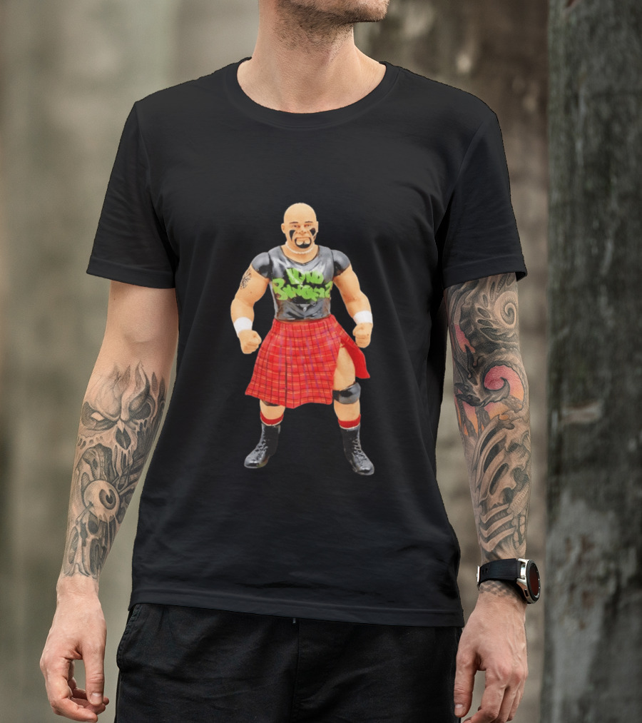 Loud Knockers Wrestling Figure In Red Plaid Skirt T-Shirt