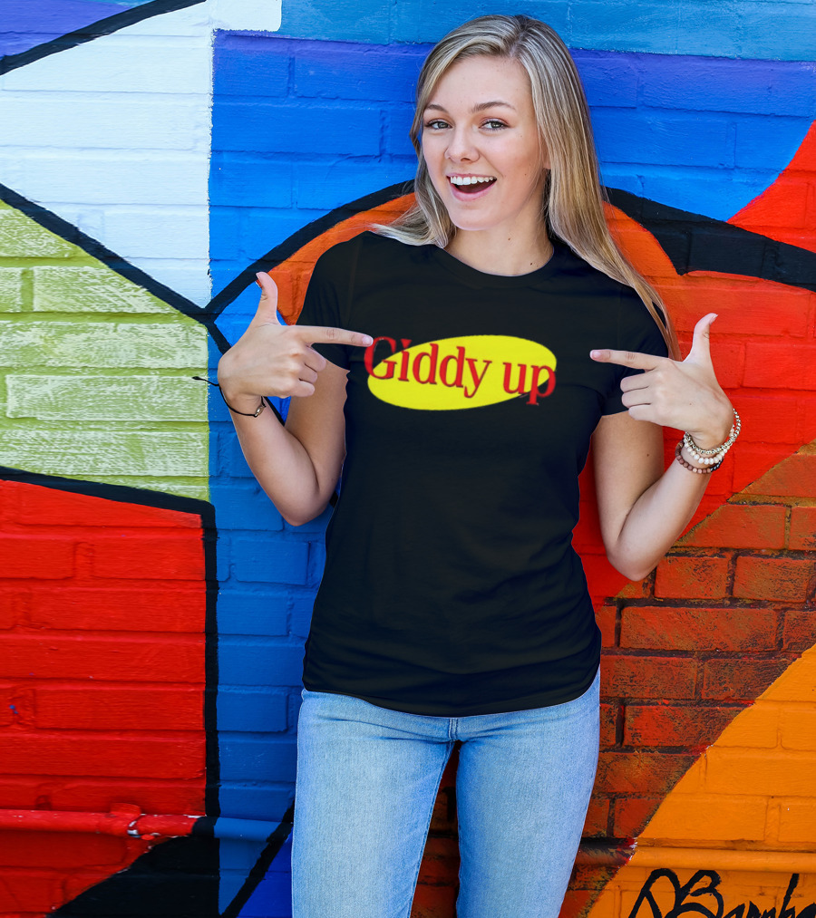 Giddy Up Bold Red Text On Yellow Oval T-Shirt