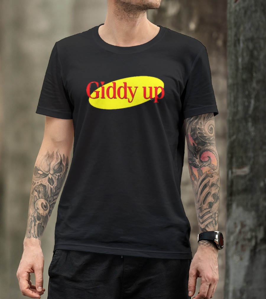 Giddy Up Bold Red Text On Yellow Oval T-Shirt