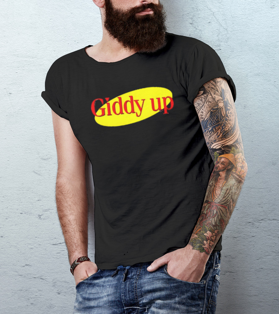 Giddy Up Bold Red Text On Yellow Oval T-Shirt