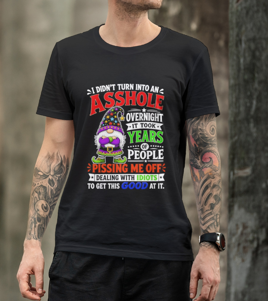 I Didn't Turn Into An Asshole Overnight It Took Years Of People Pissing Me Off Dealing With Idiots Gnome T-Shirt